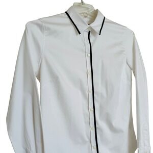 Banana Republic Tailored Fit White Black Tipped Button Down Shirt Blouse 10